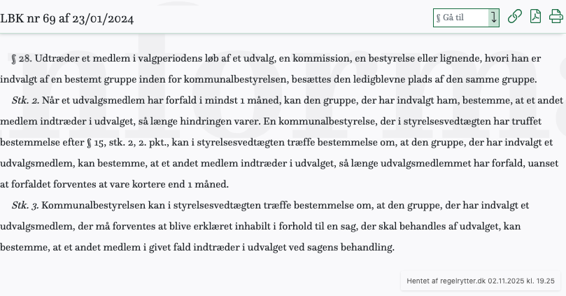 Screenshot af § 28. fra retsinformation.dk