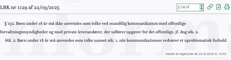 Screenshot af § 152. fra retsinformation.dk