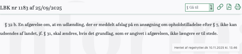 Screenshot af § 32 b. fra retsinformation.dk