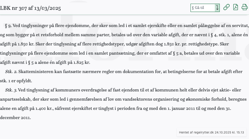Screenshot af § 9. fra retsinformation.dk