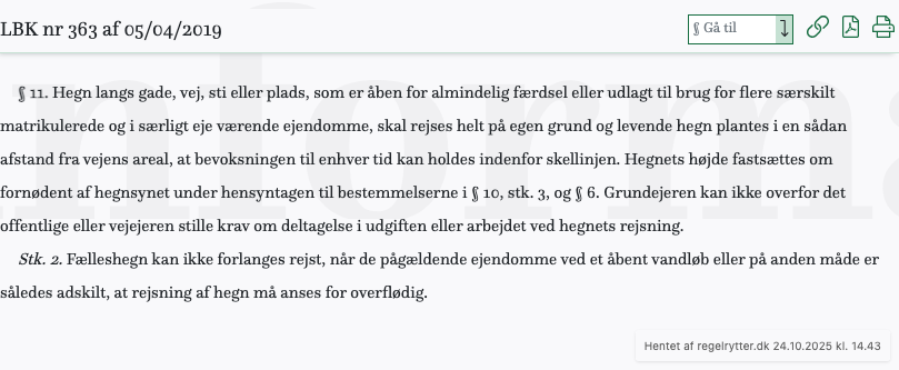 Screenshot af § 11. fra retsinformation.dk