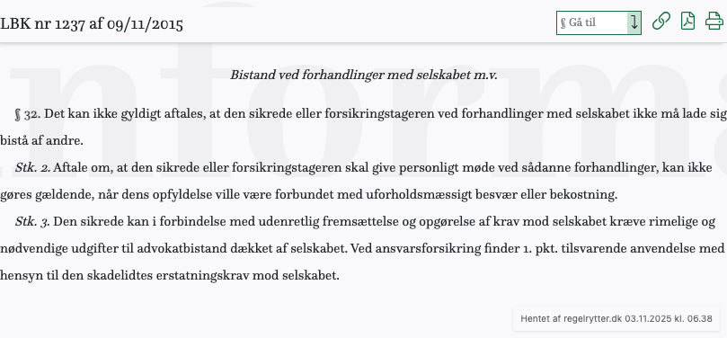 Screenshot af § 32. fra retsinformation.dk