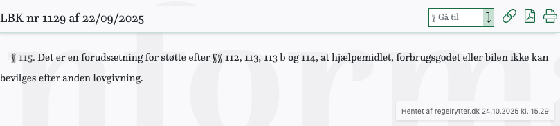 Screenshot af § 115. fra retsinformation.dk