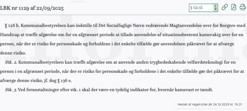 Screenshot af § 128 b. fra retsinformation.dk