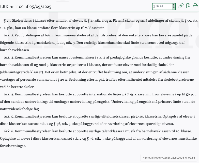 Screenshot af § 25. fra retsinformation.dk