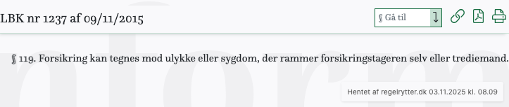 Screenshot af § 119. fra retsinformation.dk