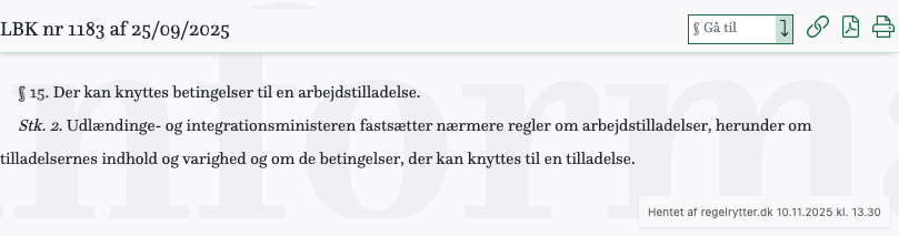 Screenshot af § 15. fra retsinformation.dk