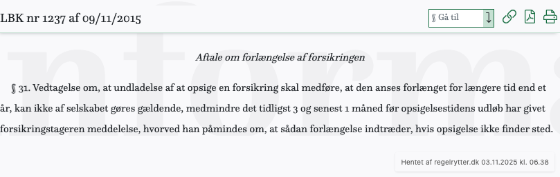 Screenshot af § 31. fra retsinformation.dk