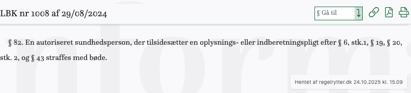 Screenshot af § 82. fra retsinformation.dk