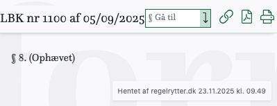 Screenshot af § 8. fra retsinformation.dk