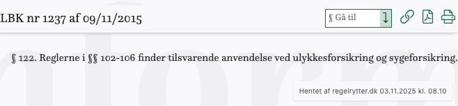 Screenshot af § 122. fra retsinformation.dk