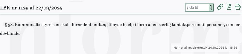 Screenshot af § 98. fra retsinformation.dk