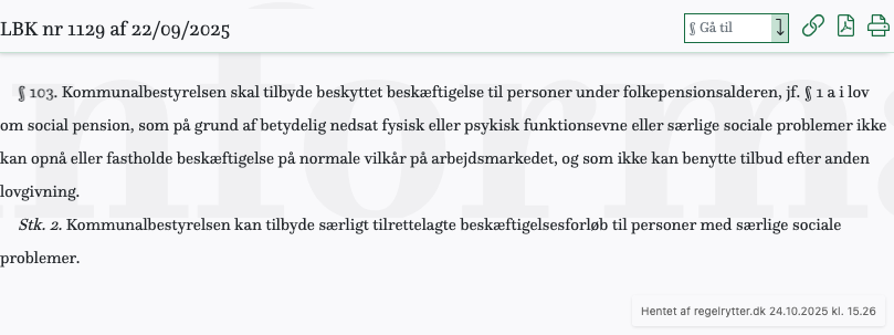 Screenshot af § 103. fra retsinformation.dk