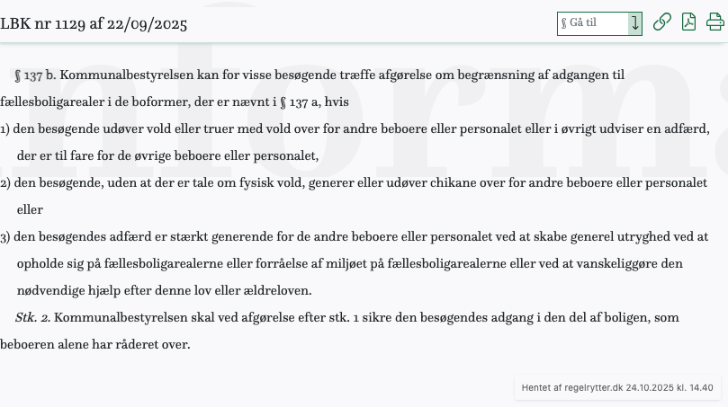 Screenshot af § 137 b. fra retsinformation.dk