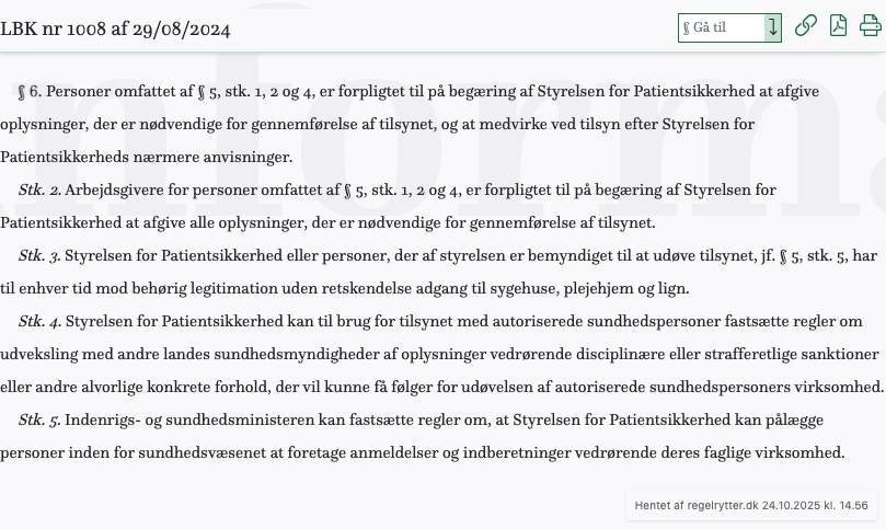 Screenshot af § 6. fra retsinformation.dk