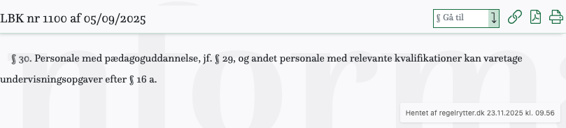 Screenshot af § 30. fra retsinformation.dk