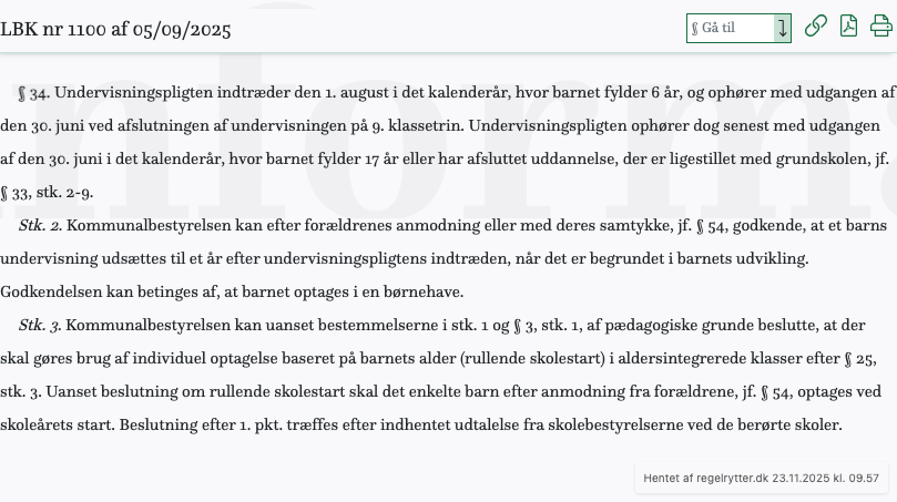 Screenshot af § 34. fra retsinformation.dk