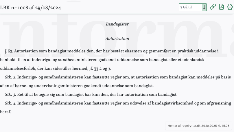 Screenshot af § 63. fra retsinformation.dk