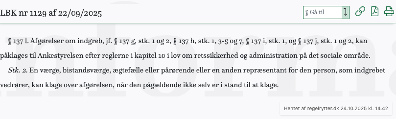 Screenshot af § 137 l. fra retsinformation.dk