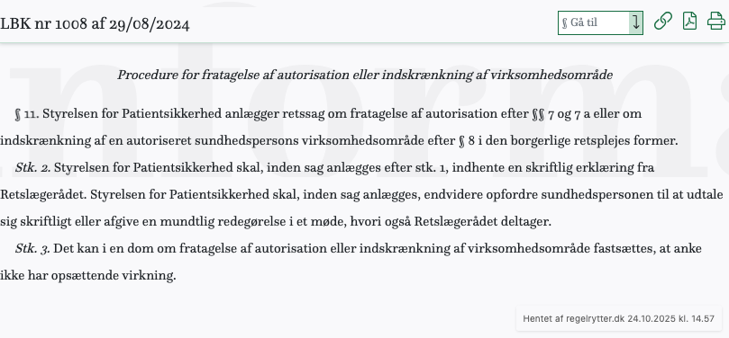 Screenshot af § 11. fra retsinformation.dk
