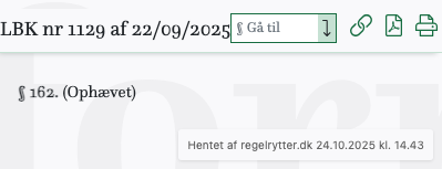 Screenshot af § 162. fra retsinformation.dk