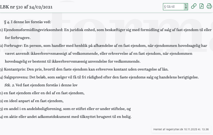 Screenshot af § 4. fra retsinformation.dk