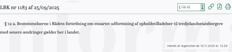 Screenshot af § 12 a. fra retsinformation.dk