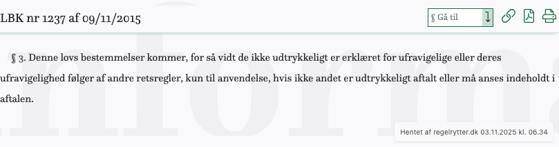 Screenshot af § 3. fra retsinformation.dk