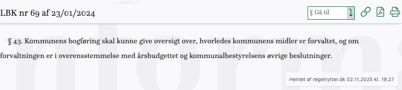 Screenshot af § 43. fra retsinformation.dk