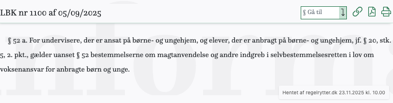Screenshot af § 52 a. fra retsinformation.dk