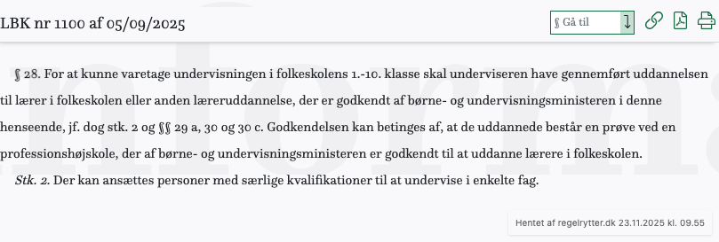 Screenshot af § 28. fra retsinformation.dk