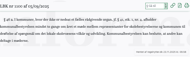 Screenshot af § 46 a. fra retsinformation.dk