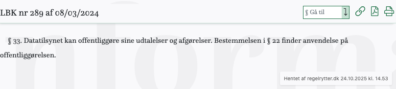 Screenshot af § 33. fra retsinformation.dk