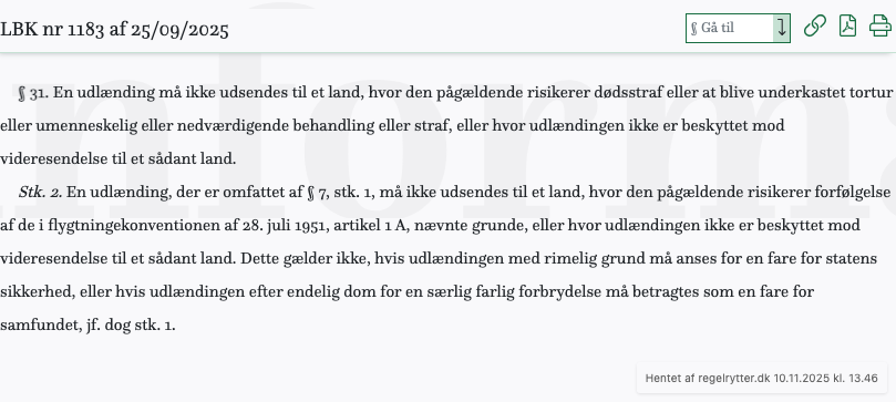 Screenshot af § 31. fra retsinformation.dk