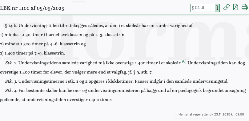 Screenshot af § 14 b. fra retsinformation.dk