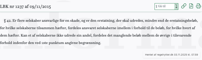 Screenshot af § 42. fra retsinformation.dk