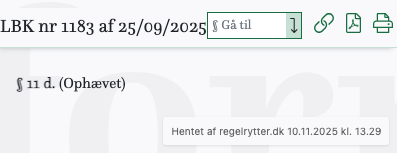 Screenshot af § 11 d. fra retsinformation.dk
