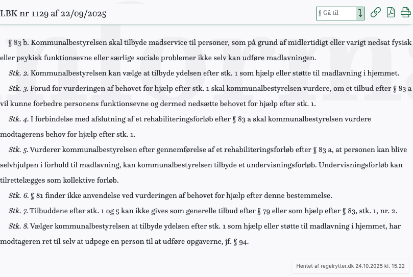 Screenshot af § 83 b. fra retsinformation.dk
