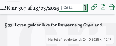 Screenshot af § 33. fra retsinformation.dk