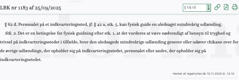 Screenshot af § 62 d. fra retsinformation.dk