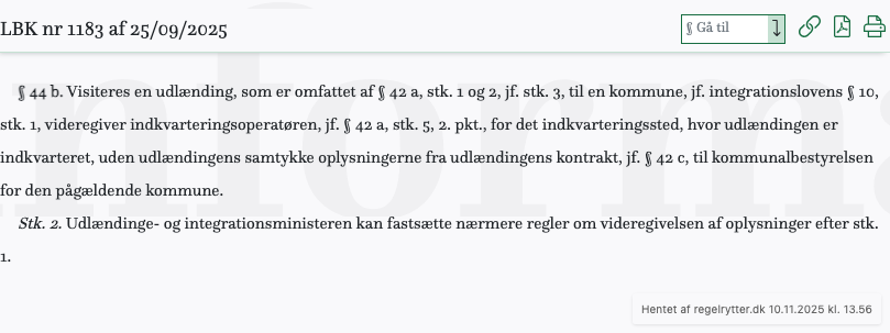 Screenshot af § 44 b. fra retsinformation.dk