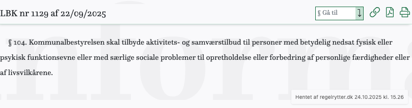 Screenshot af § 104. fra retsinformation.dk