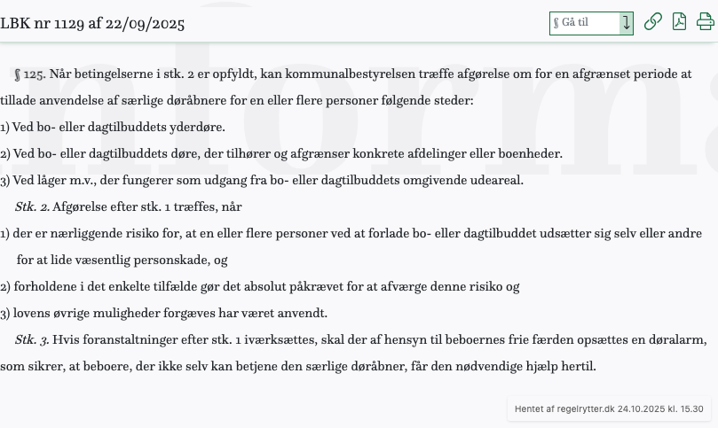 Screenshot af § 125. fra retsinformation.dk