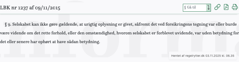 Screenshot af § 9. fra retsinformation.dk