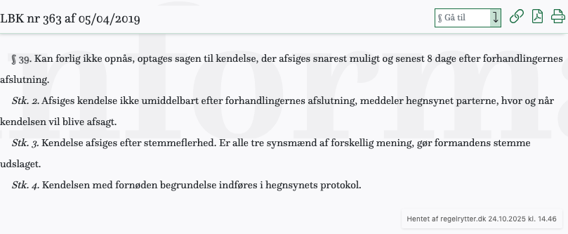 Screenshot af § 39. fra retsinformation.dk