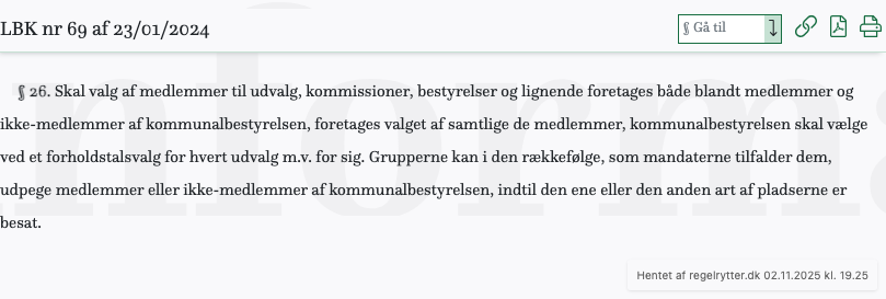 Screenshot af § 26. fra retsinformation.dk