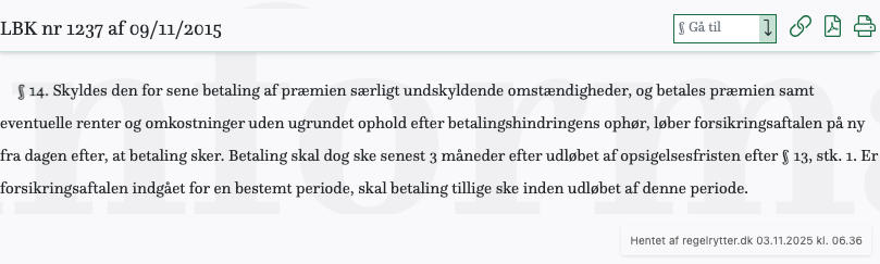 Screenshot af § 14. fra retsinformation.dk