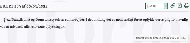 Screenshot af § 34. fra retsinformation.dk