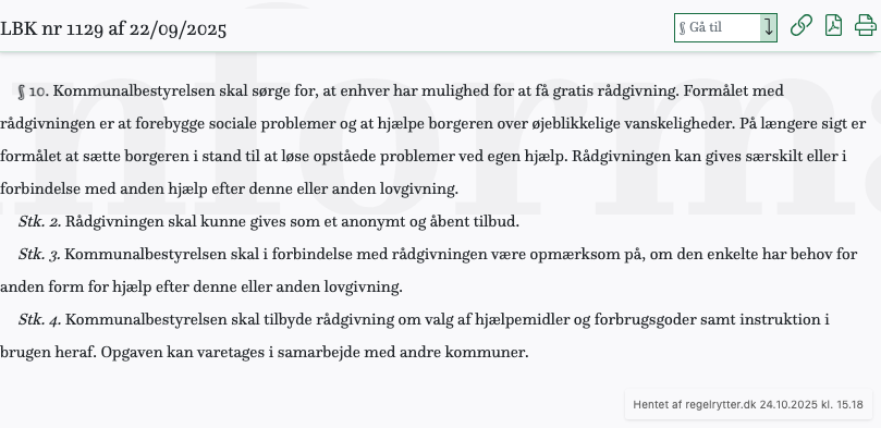 Screenshot af § 10. fra retsinformation.dk