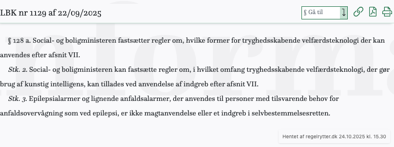 Screenshot af § 128 a. fra retsinformation.dk